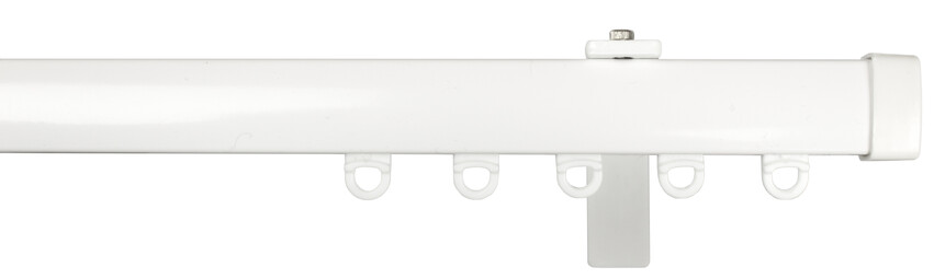 Flexi set - Gardinskena med fäste, glid och fingerkrok, L225 cm - Vit