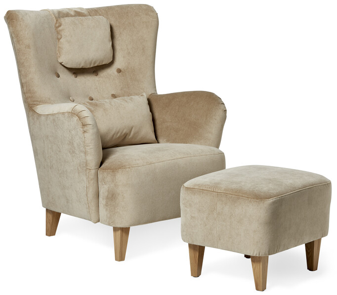 Elin - Fåtölj med fotpall - Beige