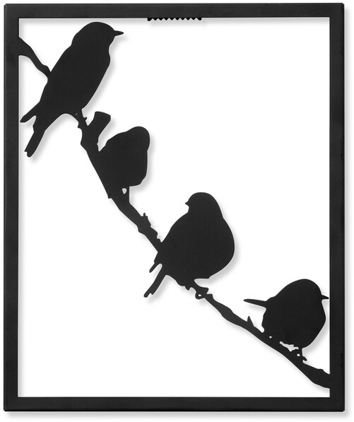 Fåglar på gren - Väggdekoration, 25x1,5x30 cm - Svart