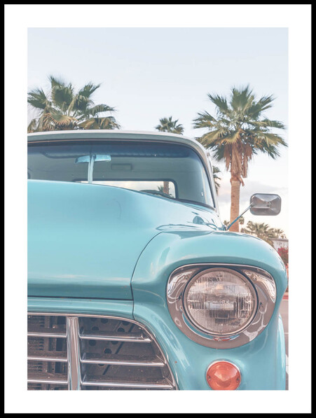 Bil och palmer - Poster - Blå