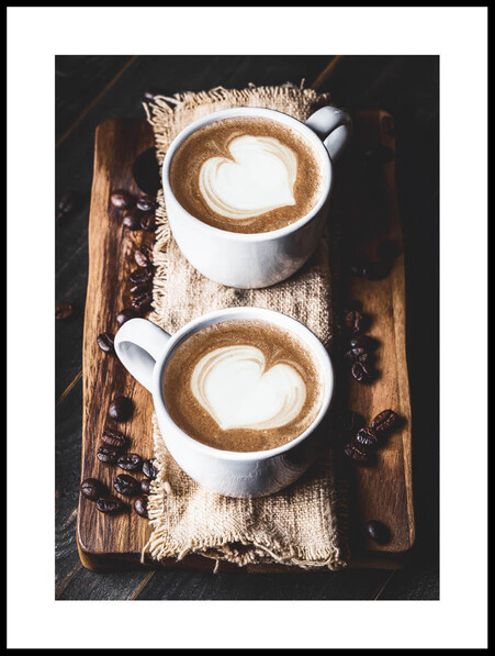 Kaffe med hjärta - Poster - Vit