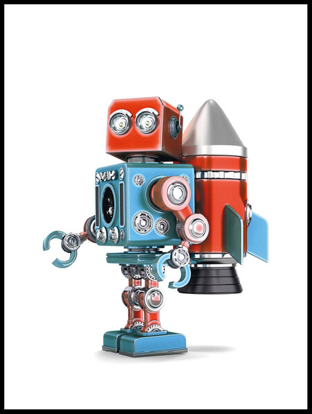 Retro Robot Med Raket - Poster - Röd
