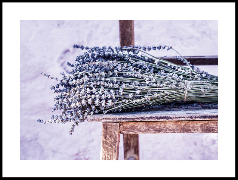 Lavendel På En Bänk - Poster - Vit