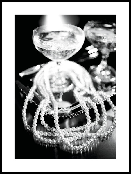 Pärlor & Champagne  - Poster - Vit