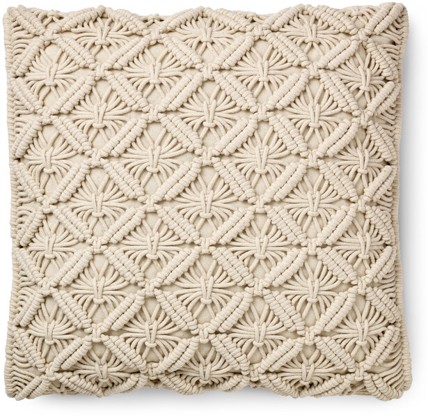 Makramé - Prydnadskudde, 45x45 cm - Beige