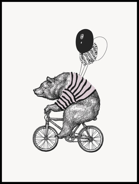 Björn Med Ballonger - Poster - Rosa