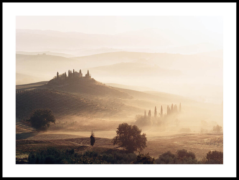 Toscana Landskap I Dimma - Poster - Vit