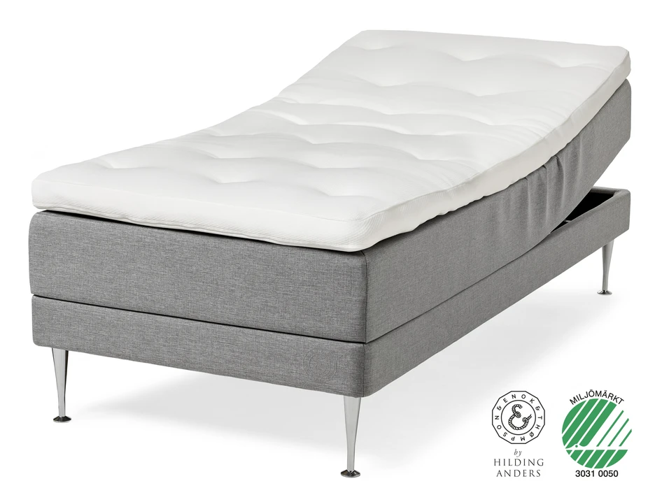 Asperö - Ställbar säng, enkelsäng med bäddmadrass Asperö Comfort - Grå