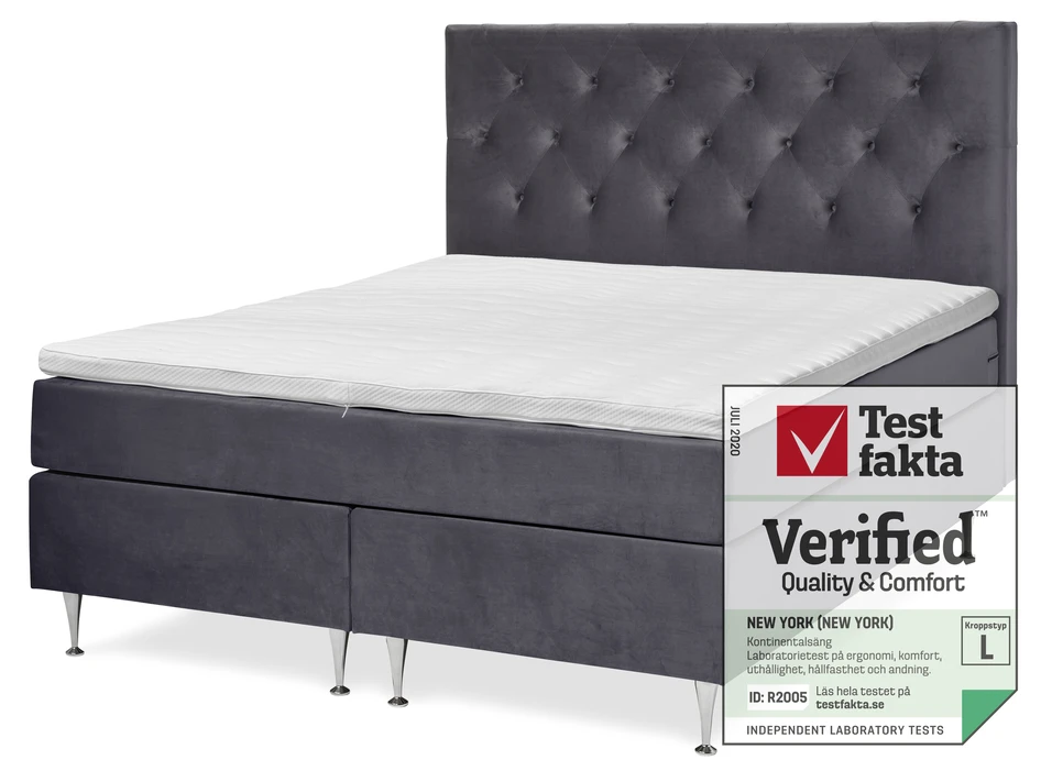 New York - Kontinentalsäng, dubbelsäng med bäddmadrass och sänggavel - Grå