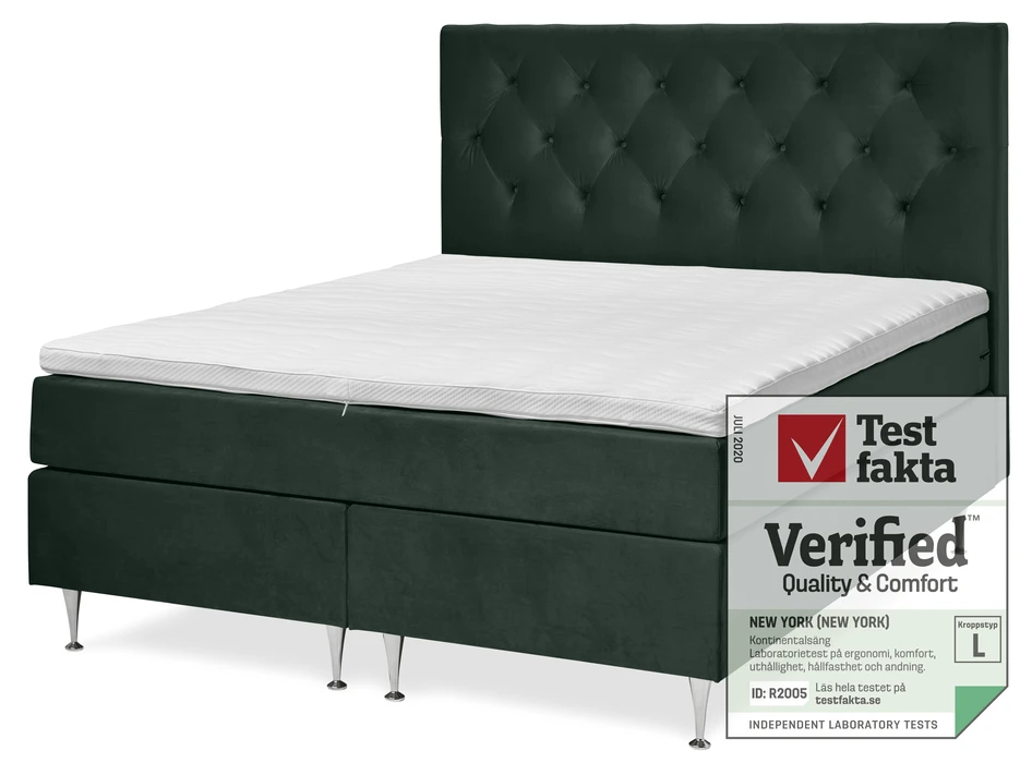 New York - Kontinentalsäng, dubbelsäng med bäddmadrass och sänggavel - Grön