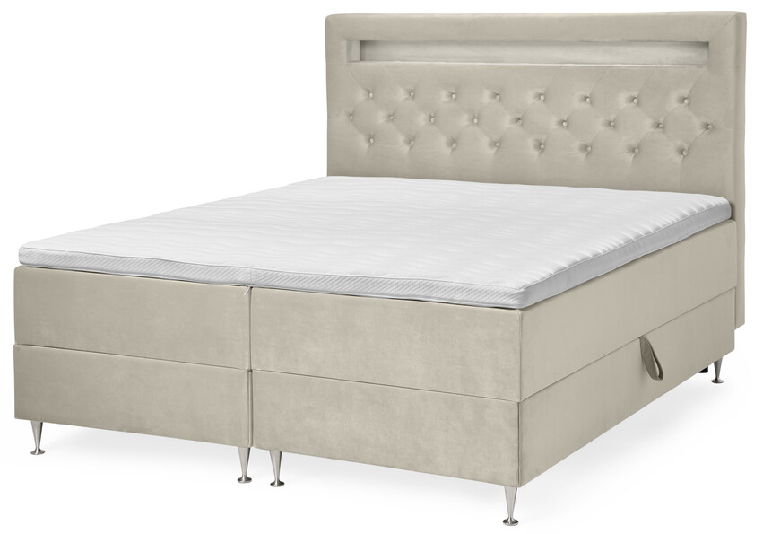 New York - Kontinentalsäng, dubbelsäng med förvaring, bäddmadrass och sänggavel - Beige