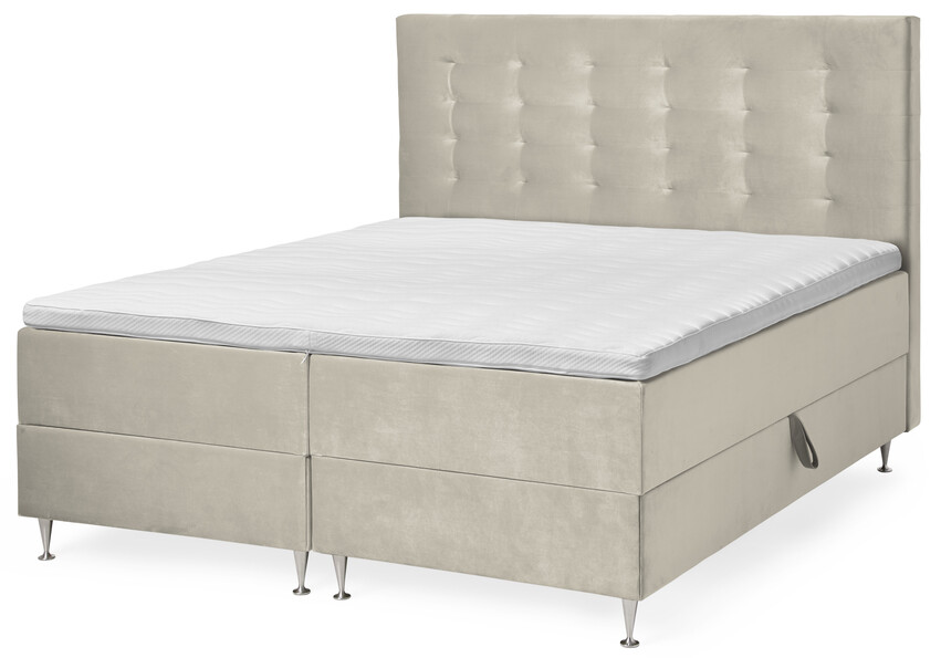 New York - Kontinentalsäng, dubbelsäng med förvaring, bäddmadrass och sänggavel - Beige