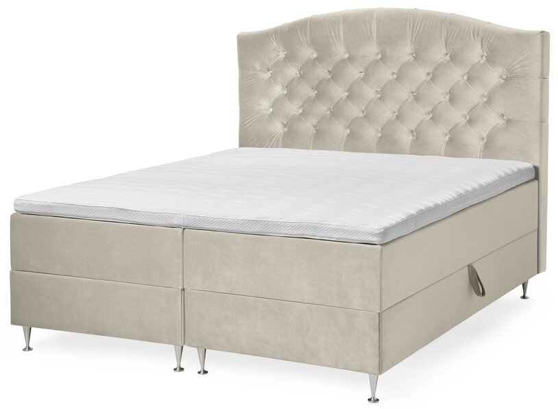 New York  - Kontinentalsäng, dubbelsäng med förvaring, bäddmadrass och sänggavel - Beige
