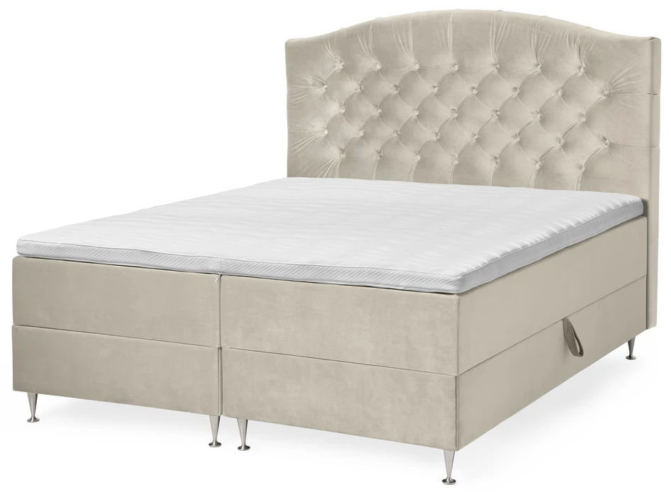 New York  - Kontinentalsäng, dubbelsäng med förvaring, bäddmadrass och sänggavel - Beige