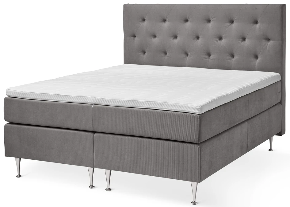 New York Supreme - Kontinentalsäng, dubbelsäng med bäddmadrass och sänggavel - Grå