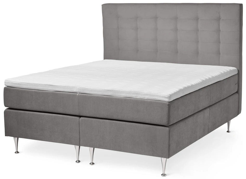 New York Supreme - Kontinentalsäng, dubbelsäng med bäddmadrass och sänggavel - Grå