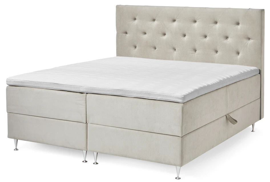New York - Kontinentalsäng, dubbelsäng med förvaring, bäddmadrass och sänggavel - Beige