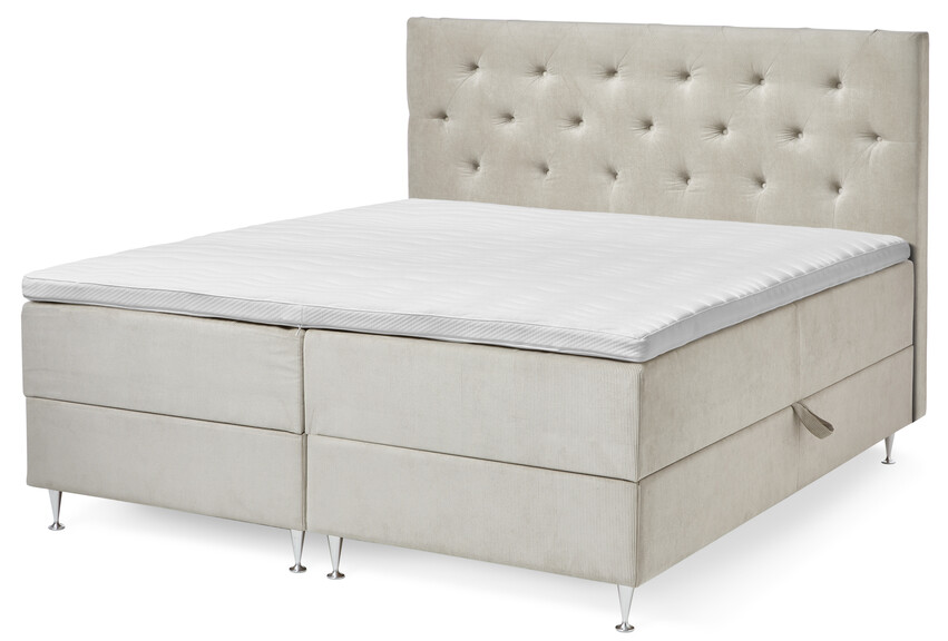 New York - Kontinentalsäng, dubbelsäng med förvaring, bäddmadrass och sänggavel - Beige