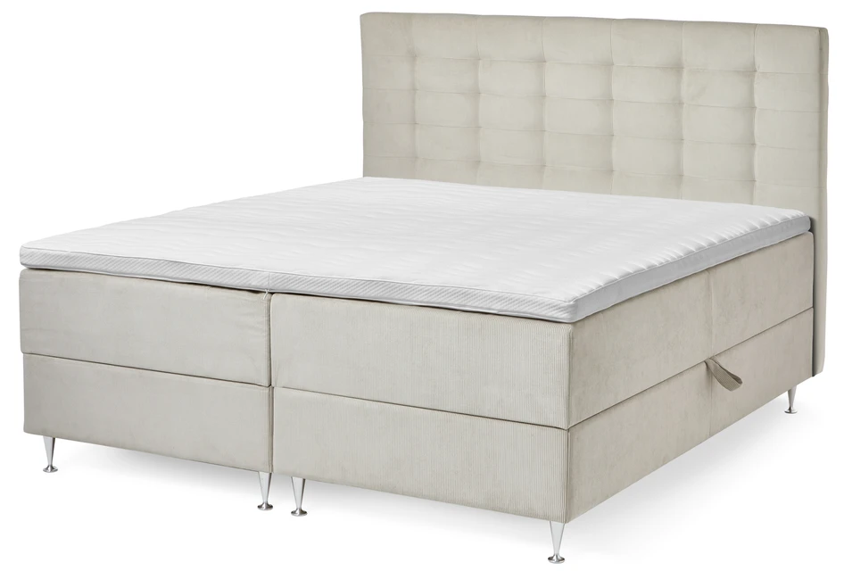 New York - Kontinentalsäng, dubbelsäng med förvaring, bäddmadrass och sänggavel - Beige