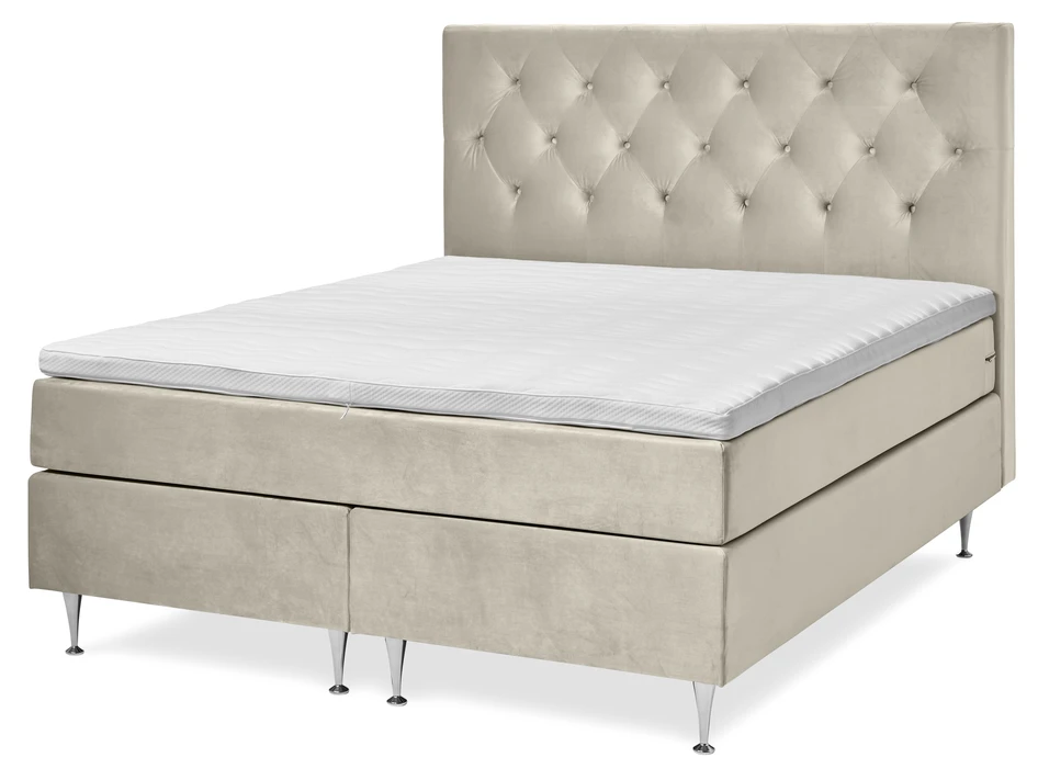 New York - Kontinentalsäng, dubbelsäng med bäddmadrass och sänggavel - Beige