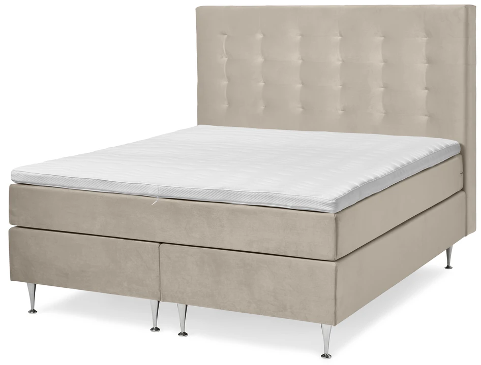 New York - Kontinentalsäng, dubbelsäng med bäddmadrass och sänggavel - Beige