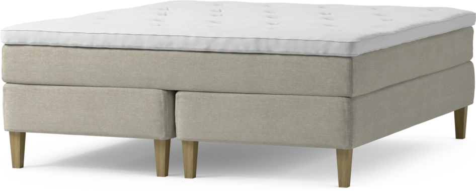 Delux Sense - Kontinentalsäng, dubbelsäng med bäddmadrass och sängben - Beige