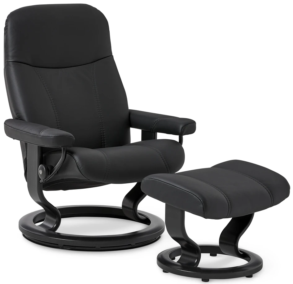Stressless Consul, medium - Fåtölj med fotpall, medium - Svart