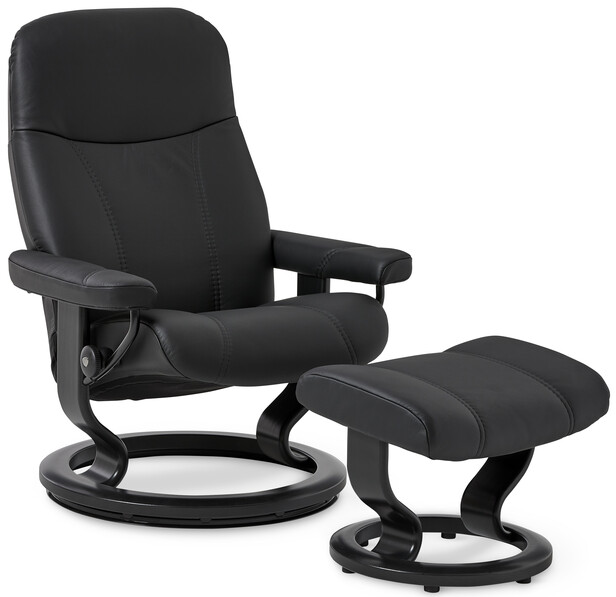Stressless Consul, medium - Fåtölj med fotpall, medium - Svart