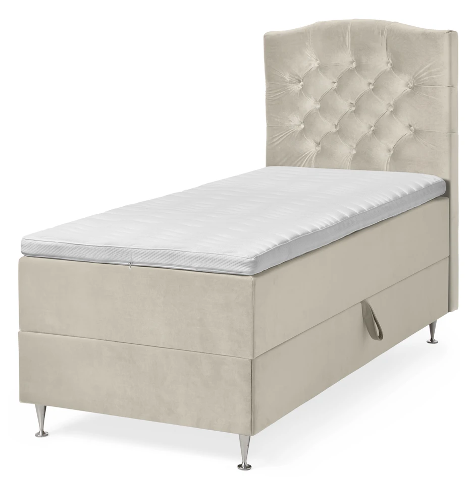 New York - Kontinentalsäng, enkelsäng med förvaring, bäddmadrass och sänggavel - Beige