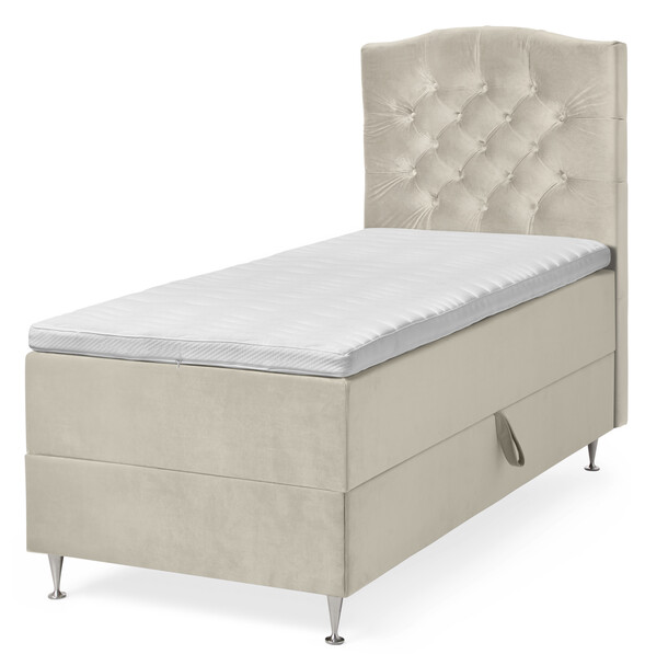 New York - Kontinentalsäng, enkelsäng med förvaring, bäddmadrass och sänggavel - Beige