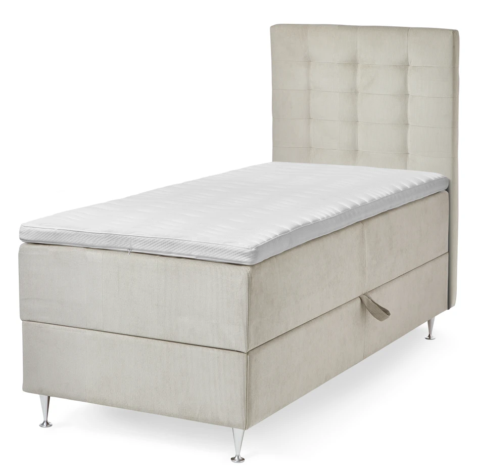 New York - Kontinentalsäng, enkelsäng med förvaring, bäddmadrass och sänggavel - Beige