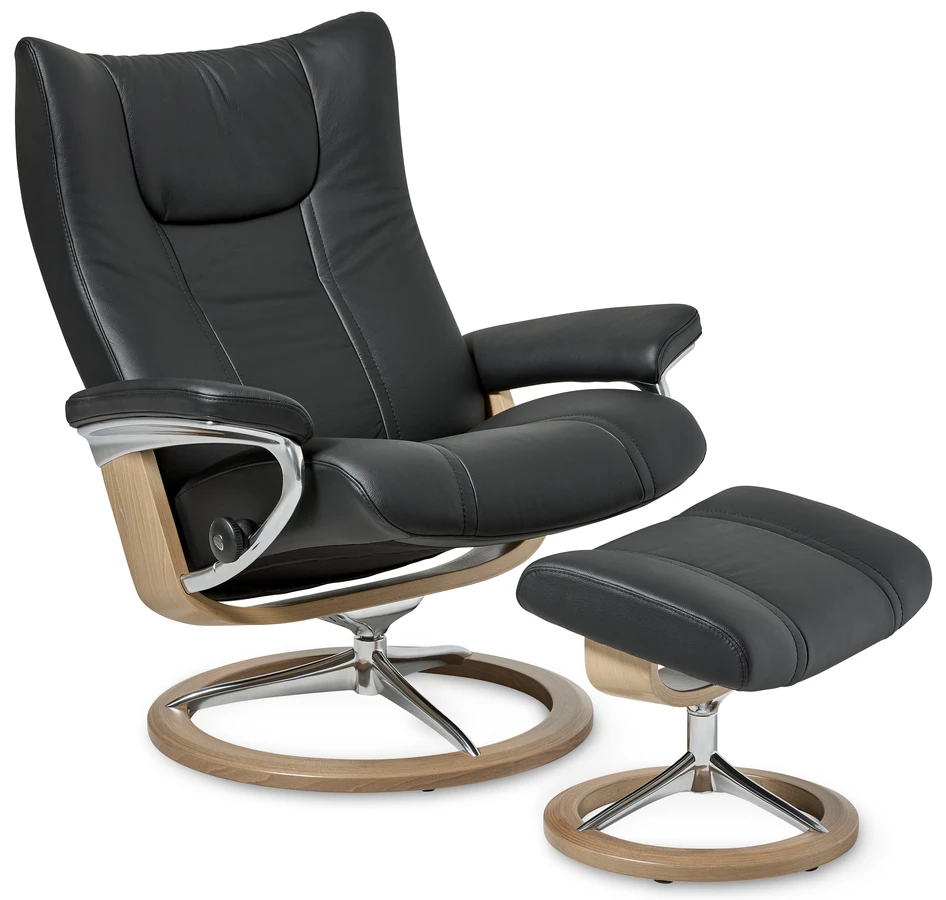 Stressless Wing - Fåtölj med fotpall - Svart