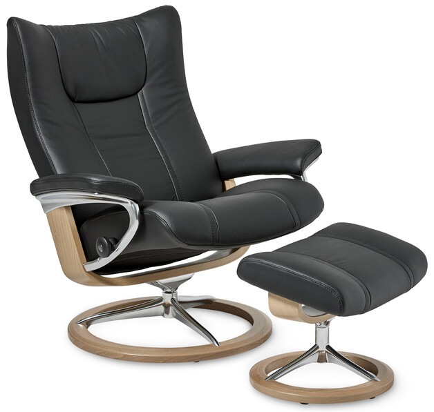 Stressless Wing - Fåtölj med fotpall - Svart
