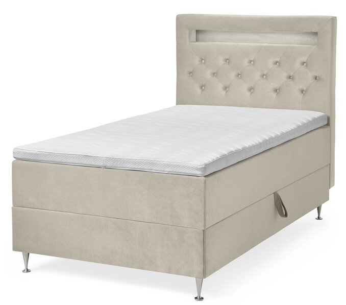 New York - Kontinentalsäng, enkelsäng med förvaring, bäddmadrass och sänggavel - Beige