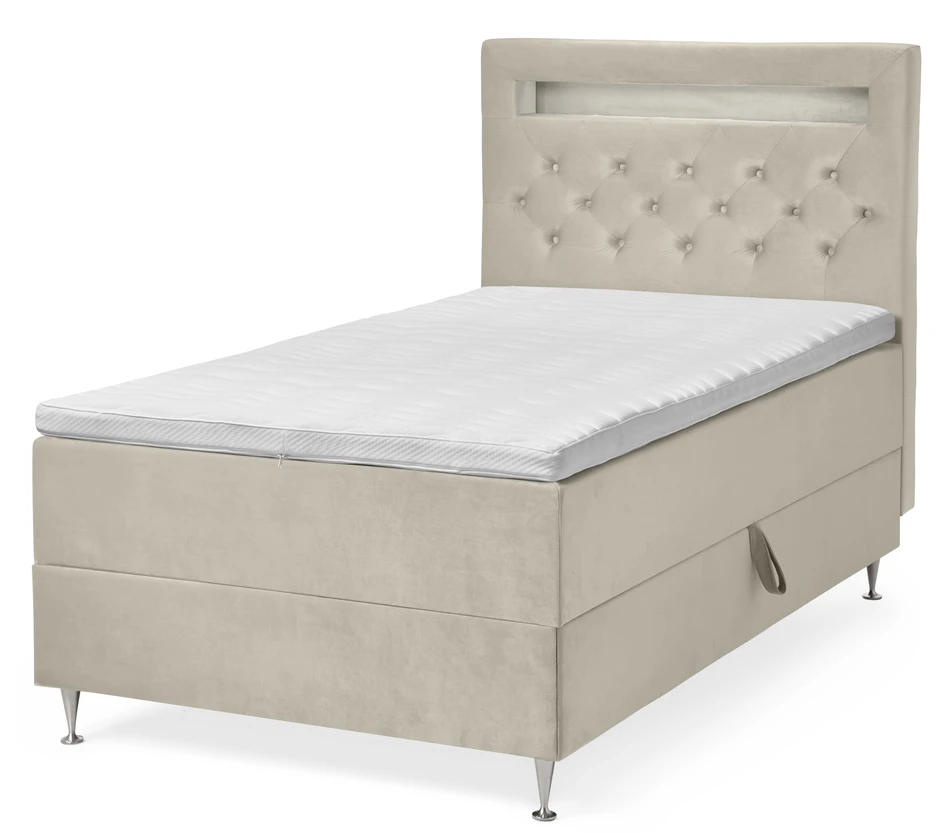 New York - Kontinentalsäng, enkelsäng med förvaring, bäddmadrass och sänggavel - Beige