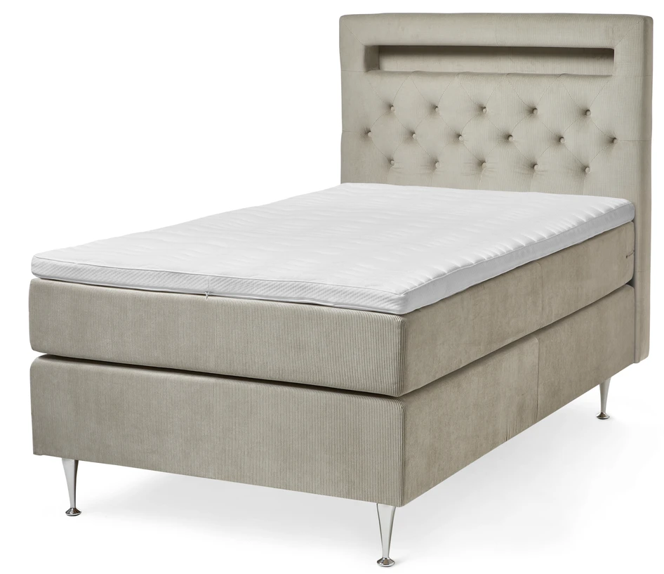 New York Supreme - Kontinentalsäng, enkelsäng med bäddmadrass och sänggavel - Beige