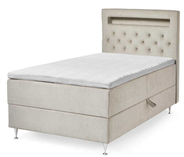 New York - Kontinentalsäng, enkelsäng med förvaring, bäddmadrass och sänggavel - Beige