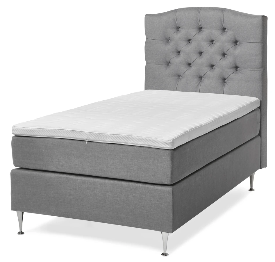 New York Supreme - Kontinentalsäng, enkelsäng med bäddmadrass och sänggavel - Grå