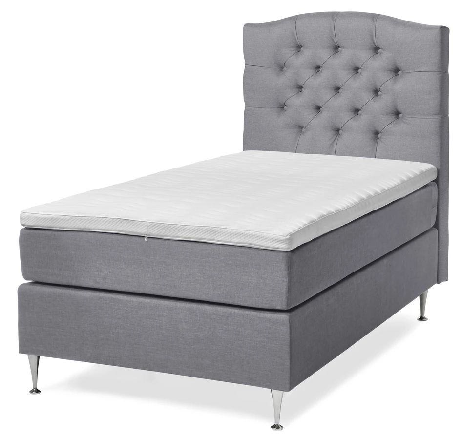 New York Supreme - Kontinentalsäng, enkelsäng med bäddmadrass och sänggavel - Grå