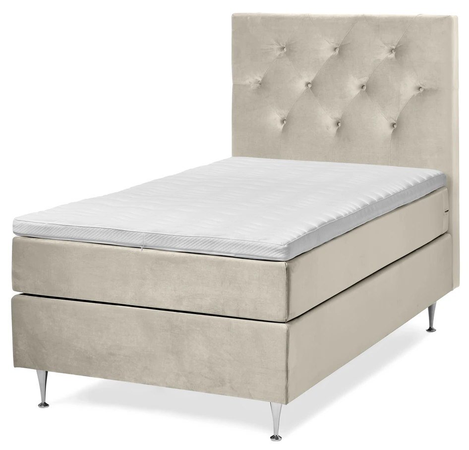 New York Supreme - Kontinentalsäng, enkelsäng med bäddmadrass och sänggavel - Beige