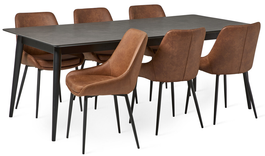 Edge - Matgrupp med 6 stolar Leon - Brun