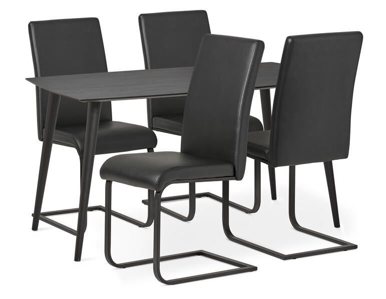 Sharp - Matgrupp med 4 stolar Jack - Svart
