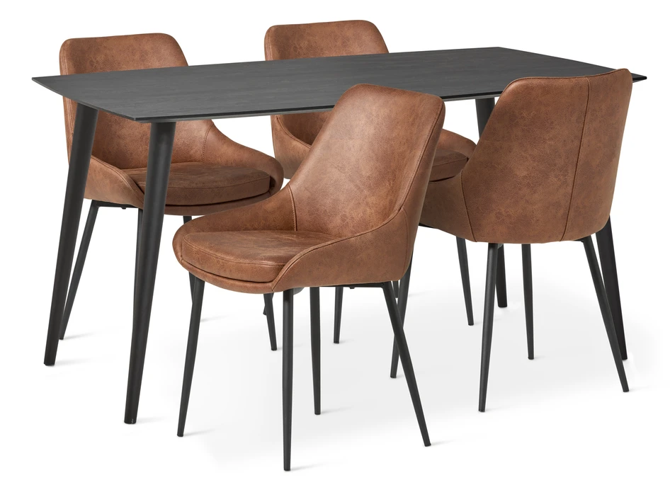 Sharp - Matgrupp med 4 stolar Leon - Brun