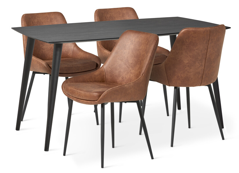 Sharp - Matgrupp med 4 stolar Leon - Brun