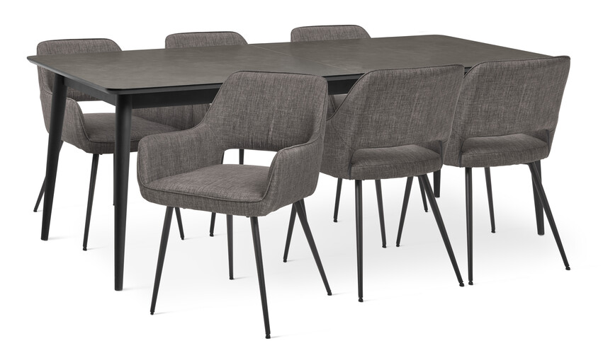 Edge - Matgrupp med 6 karmstolar Gordon - Brun