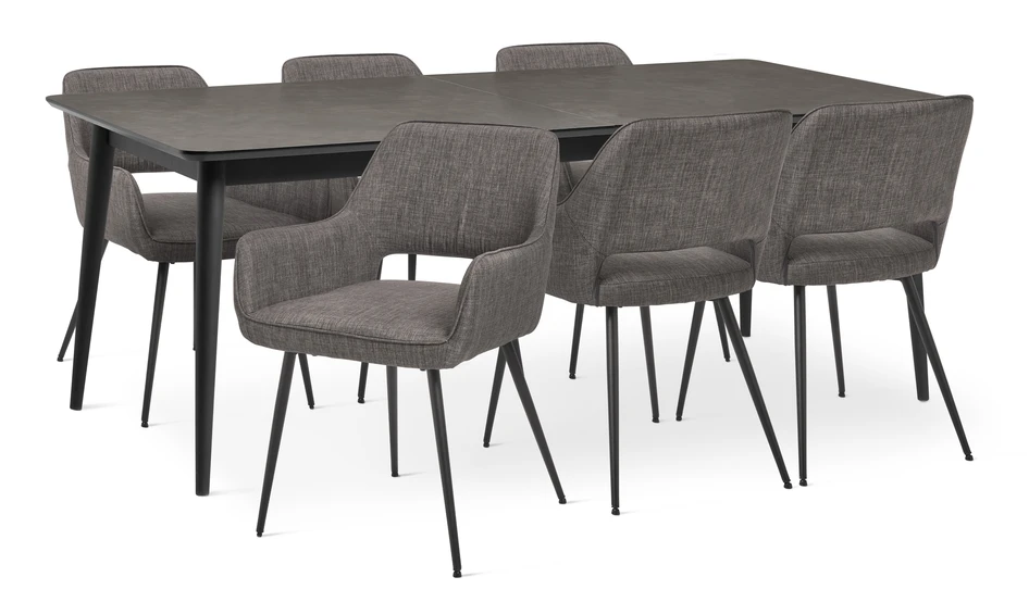 Edge - Matgrupp med 6 karmstolar Gordon - Brun