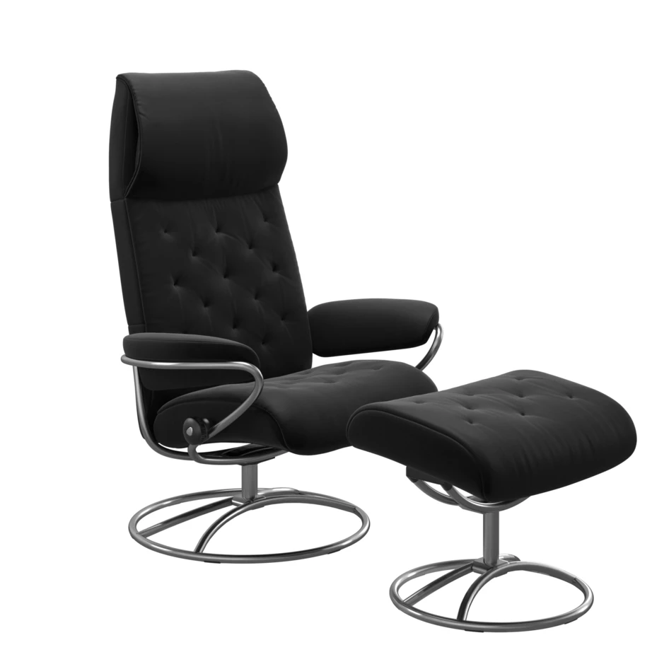 Stressless Metro, medium - Fåtölj med fotpall, medium - Svart