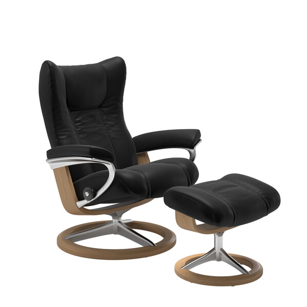 Stressless Wing - Fåtölj med fotpall, large - Svart