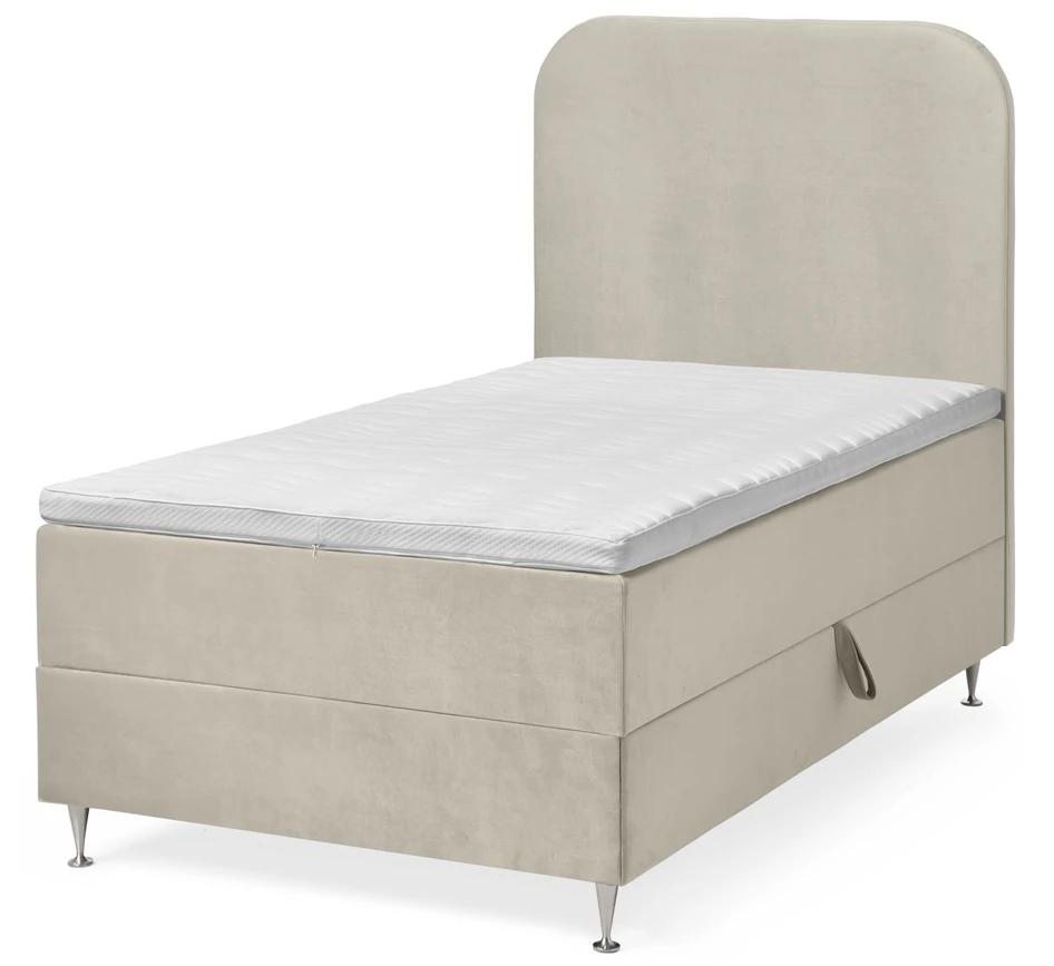 New York - Kontinentalsäng, enkelsäng med förvaring, bäddmadrass och sänggavel - Beige