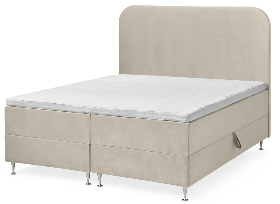 New York - Kontinentalsäng, dubbelsäng med förvaring, bäddmadrass och sänggavel - Beige